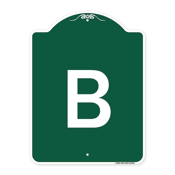 Signmission Designer Series Sign-Sign W/ Letter B, Green & White Aluminum Sign, 18" x 24", GW-1824-22962 A-DES-GW-1824-22962 - main